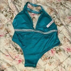 Teal Halter One-Piece Swimsuit with Silver Accents Victoria secret